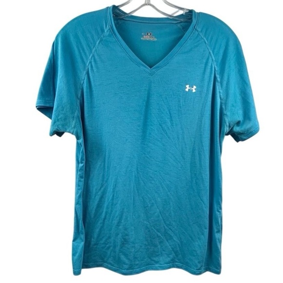 Under Armour Women's V-Neck Short Sleeve Shirt Blue Size L Casual - Picture 1 of 10